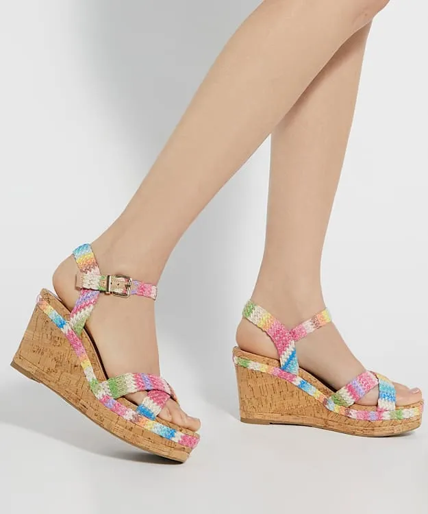 Women Dune London Wedge Sandals BraidedCrossStrap CorkWedge Sandals Multi