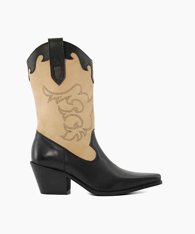 Women Dune London Western Cowboy Boots Limited Edition Long Western Boots Black