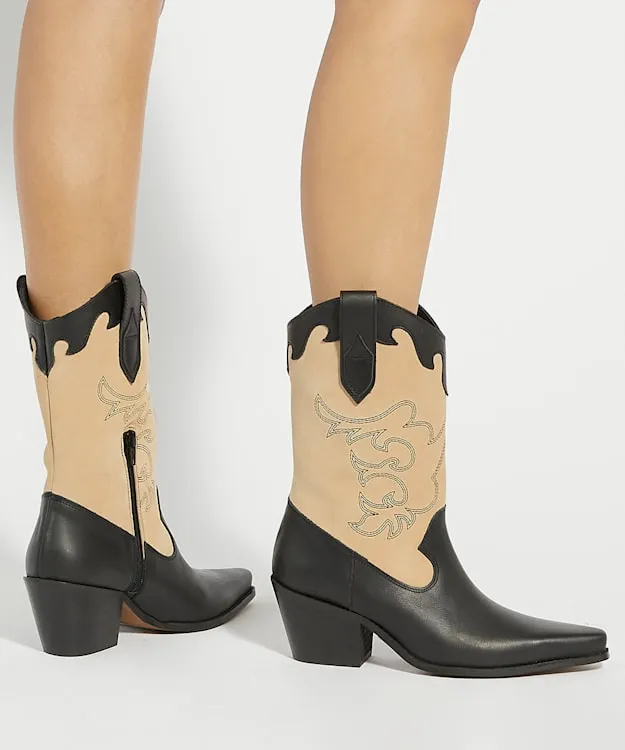 Women Dune London Western Cowboy Boots Limited Edition Long Western Boots Black