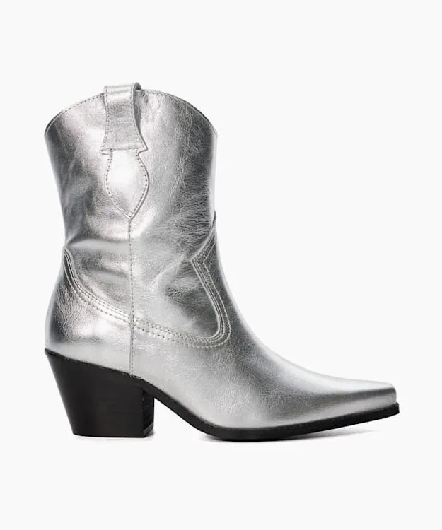 Women Dune London Western Cowboy Boots Metallic Leather Western Boots Metallic
