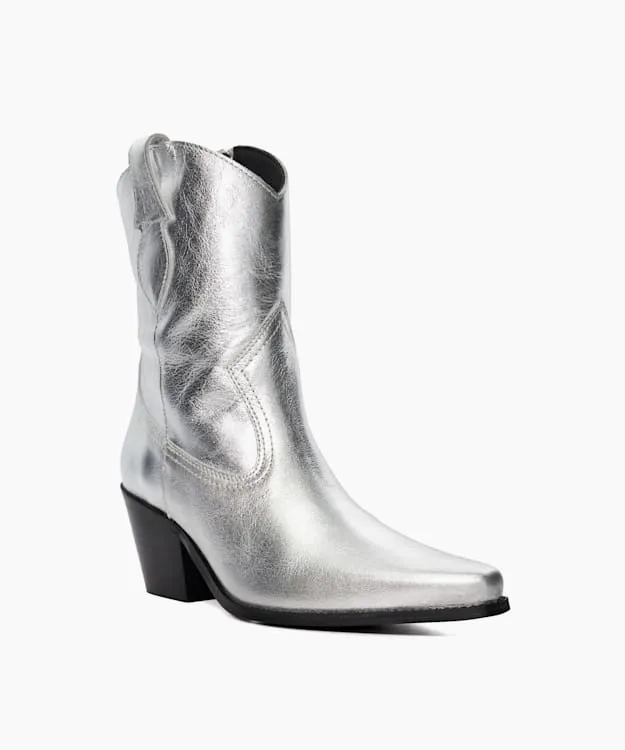 Women Dune London Western Cowboy Boots Metallic Leather Western Boots Metallic