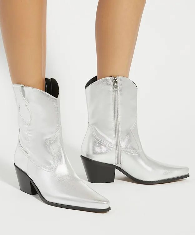 Women Dune London Western Cowboy Boots Metallic Leather Western Boots Metallic