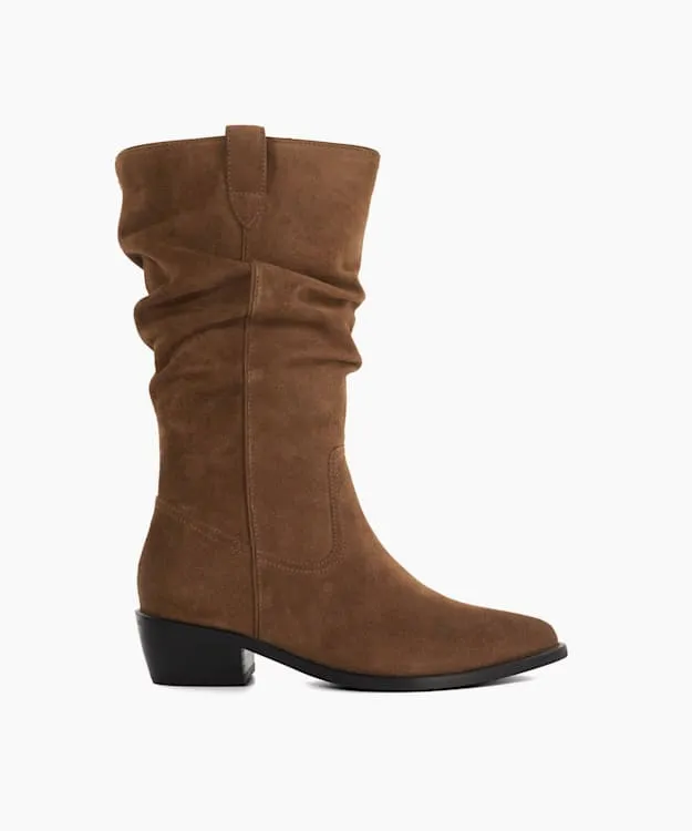 Women Dune London Western Cowboy Boots Slouchy Mid Calf Western Boots Neutral