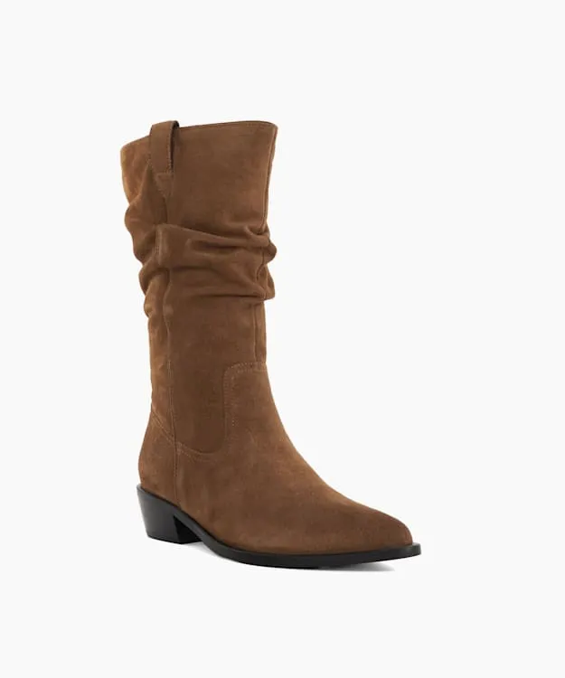 Women Dune London Western Cowboy Boots Slouchy Mid Calf Western Boots Neutral