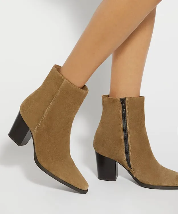 Women Dune London Western Cowboy Boots Suede Western Ankle Boots Neutral