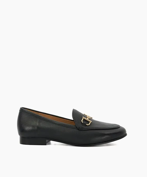 Women Dune London Wide Fit Shoes Almond Toe Buckle Detail Loafers Black