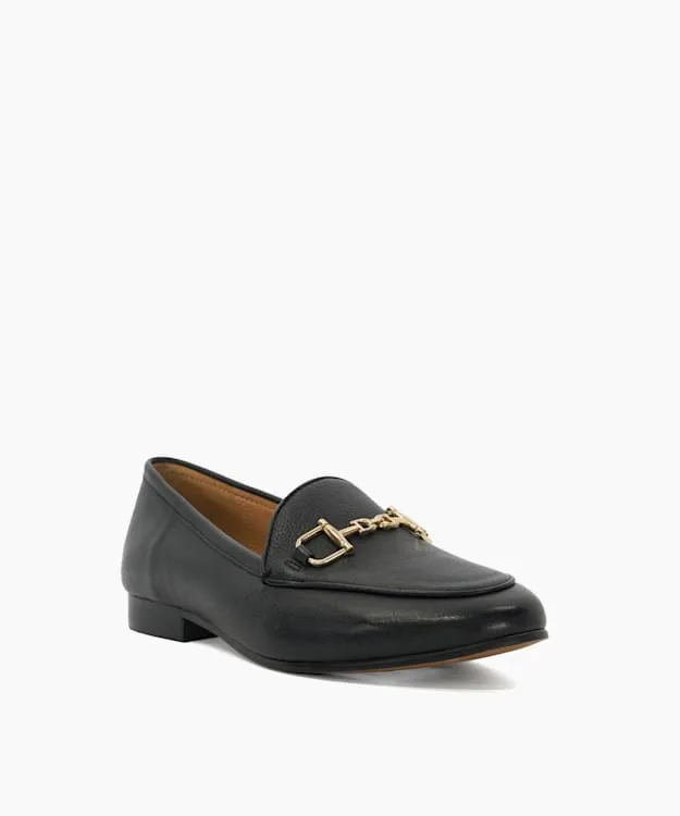 Women Dune London Wide Fit Shoes Almond Toe Buckle Detail Loafers Black