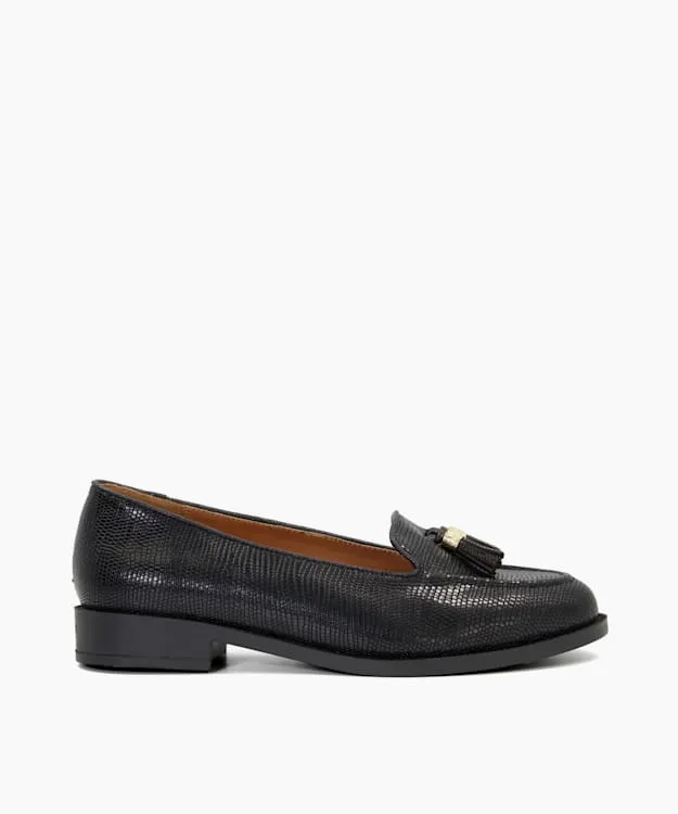 Women Dune London Wide Fit Shoes Wide Fit TasselTrim Loafers Black Leather