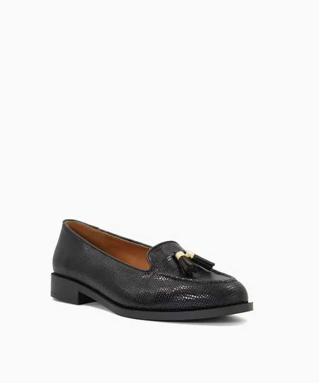 Women Dune London Wide Fit Shoes Wide Fit TasselTrim Loafers Black Leather