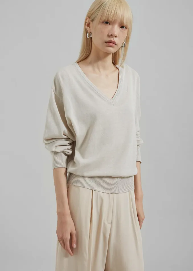 Women Eliora V Neck Sweater 8211 Beige The Frankie Shop Knitwear