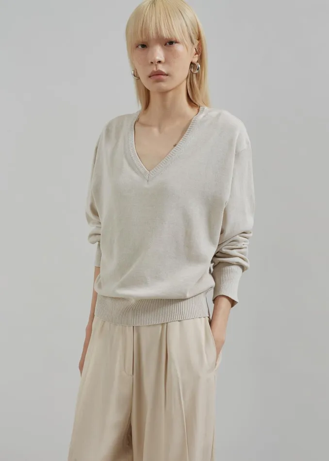 Women Eliora V Neck Sweater 8211 Beige The Frankie Shop Knitwear
