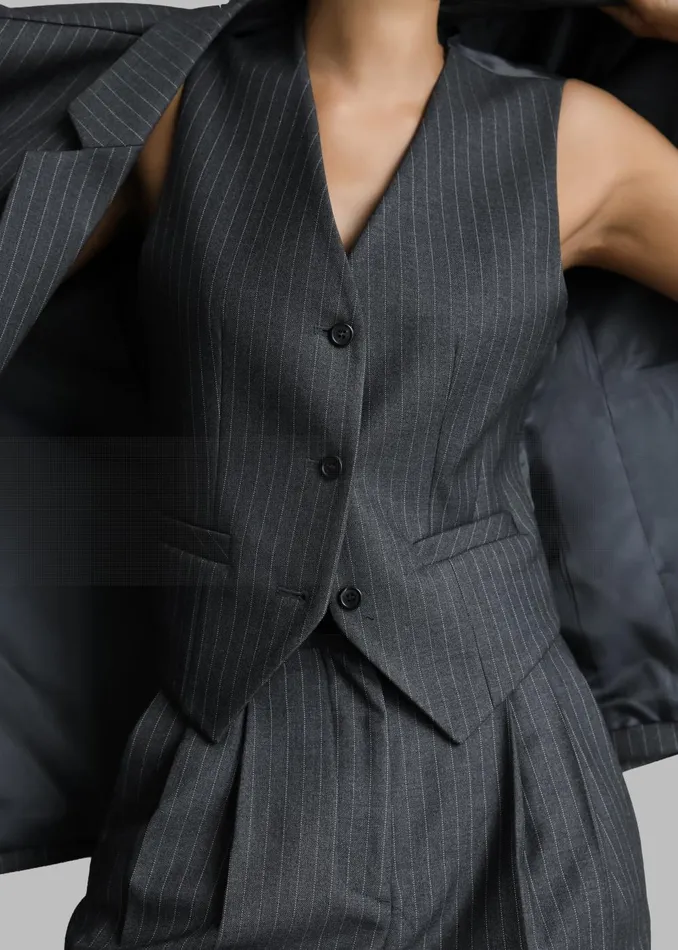 Women Elise Vest 8211 GreyWhite Pinstripe The Frankie Shop Outerwear