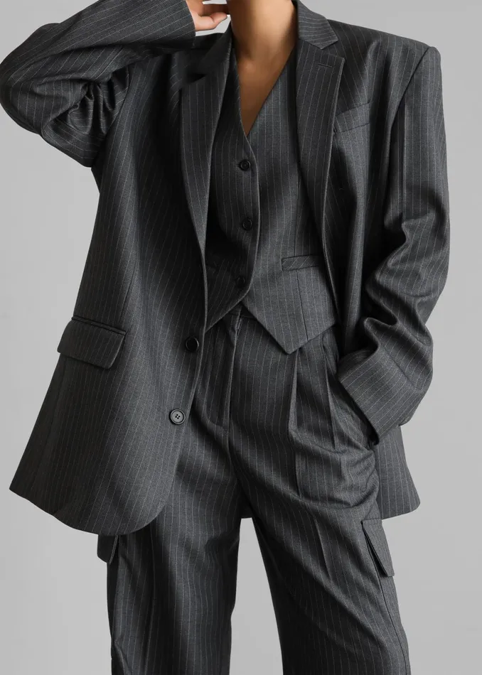 Women Elise Vest 8211 GreyWhite Pinstripe The Frankie Shop Outerwear