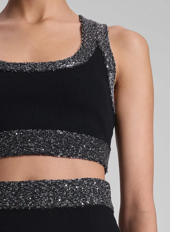 Women Elle Sequined Embellished Bra Blacksilver ALC Knitwear