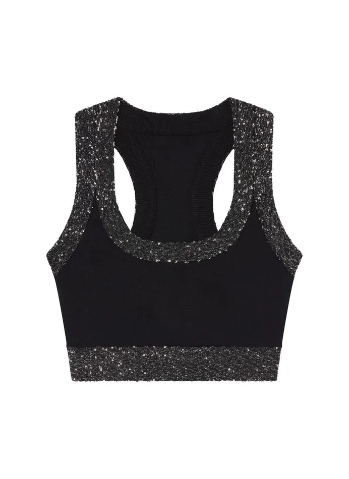 Women Elle Sequined Embellished Bra Blacksilver ALC Knitwear