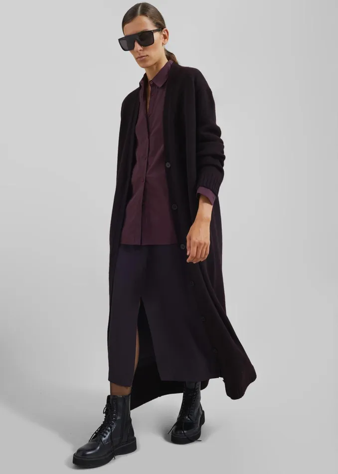 Women Emi Long Knit Cardigan 8211 Dark Plum The Frankie Shop Knitwear