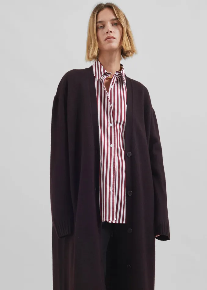 Women Emi Long Knit Cardigan 8211 Dark Plum The Frankie Shop Knitwear