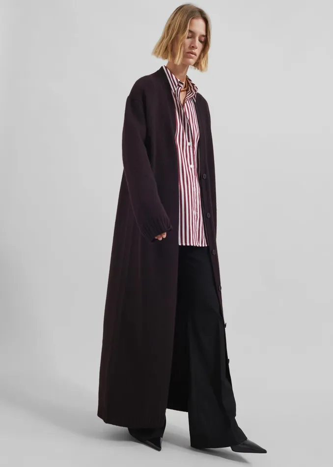 Women Emi Long Knit Cardigan 8211 Dark Plum The Frankie Shop Knitwear