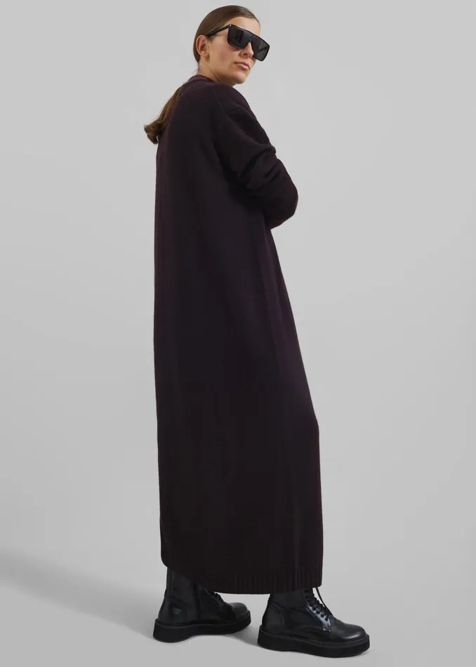 Women Emi Long Knit Cardigan 8211 Dark Plum The Frankie Shop Knitwear
