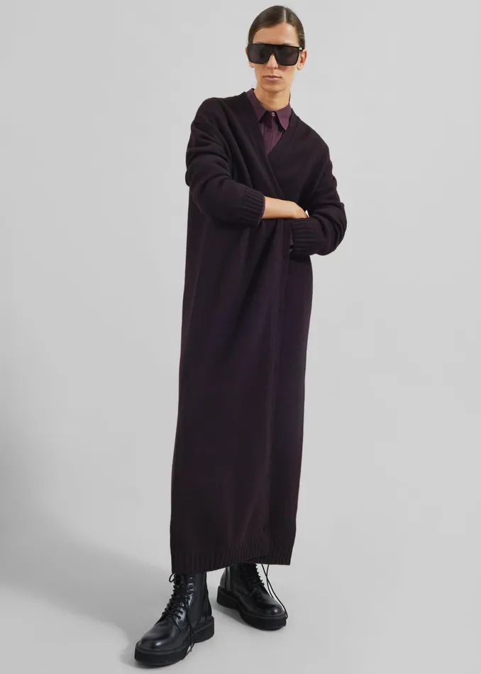 Women Emi Long Knit Cardigan 8211 Dark Plum The Frankie Shop Knitwear