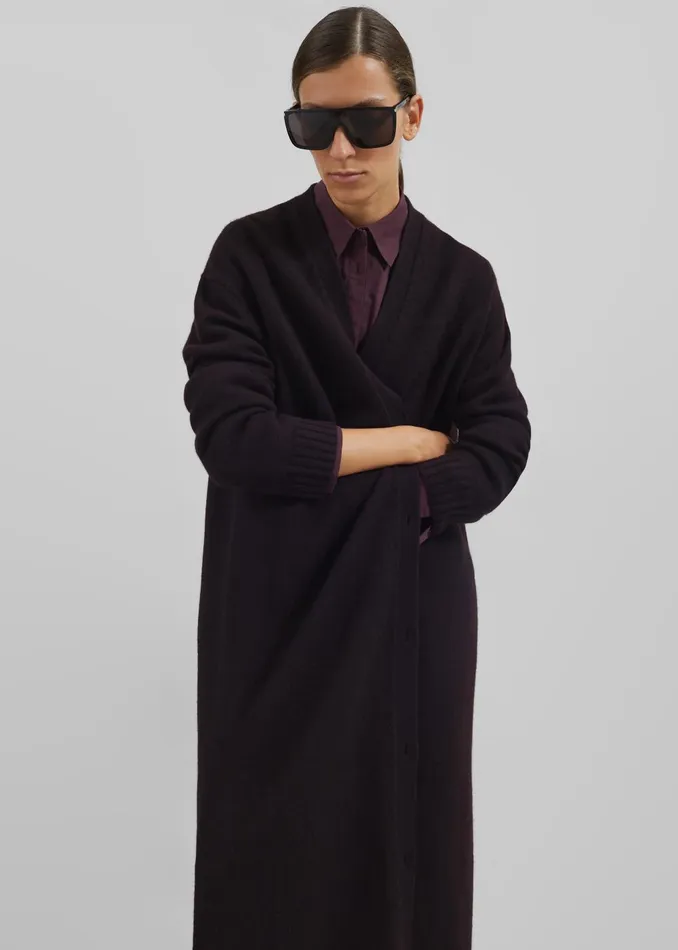 Women Emi Long Knit Cardigan 8211 Dark Plum The Frankie Shop Knitwear