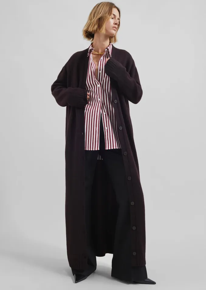Women Emi Long Knit Cardigan 8211 Dark Plum The Frankie Shop Knitwear