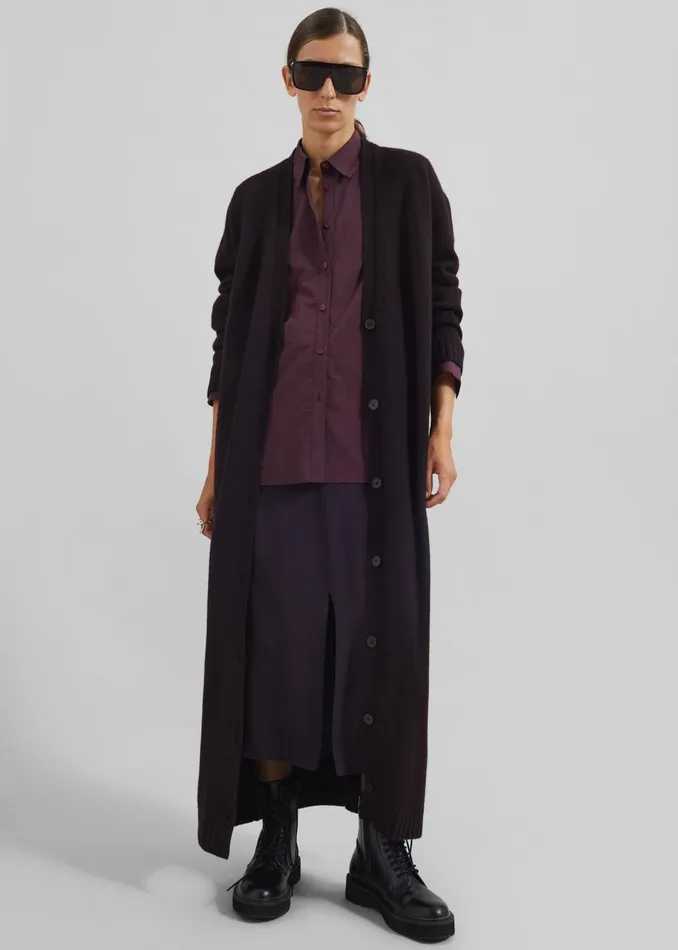 Women Emi Long Knit Cardigan 8211 Dark Plum The Frankie Shop Knitwear