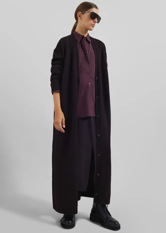 Women Emi Long Knit Cardigan 8211 Dark Plum The Frankie Shop Knitwear