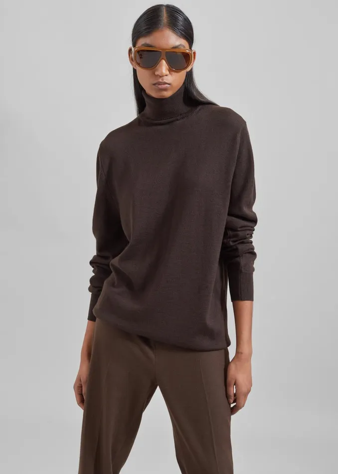 Women Eve Thin Turtleneck Sweater 8211 Dark Brown The Frankie Shop Knitwear