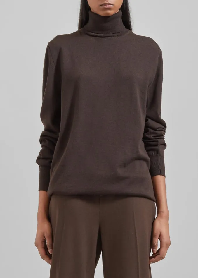 Women Eve Thin Turtleneck Sweater 8211 Dark Brown The Frankie Shop Knitwear