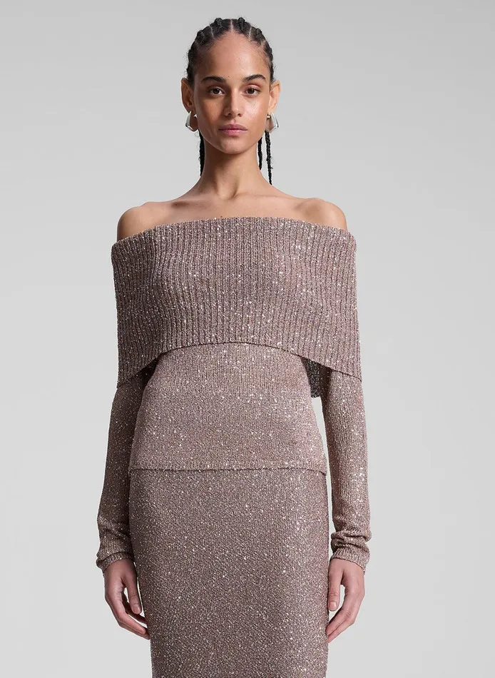 Women Evelyn Metallic Knit Off Shoulder Top Mauvesilver ALC Tops