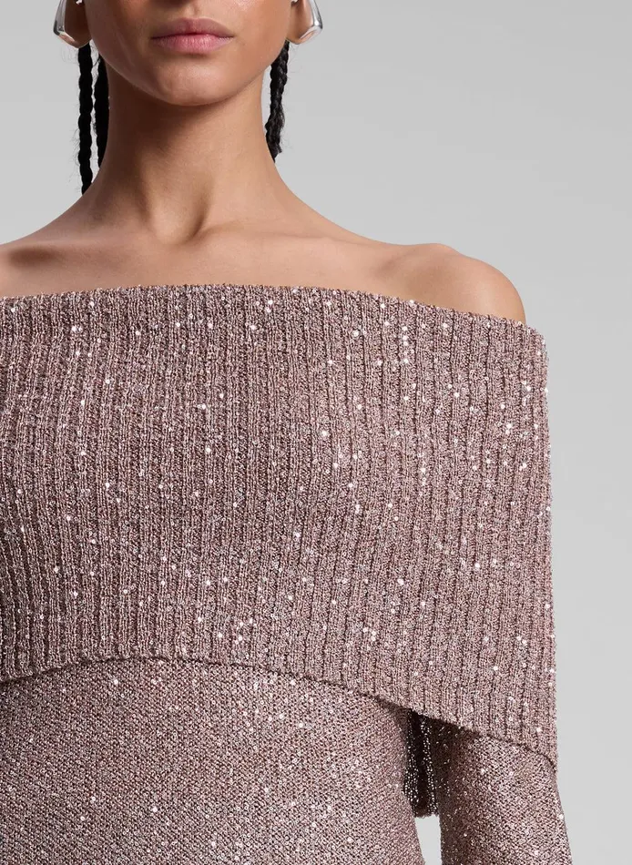 Women Evelyn Metallic Knit Off Shoulder Top Mauvesilver ALC Tops