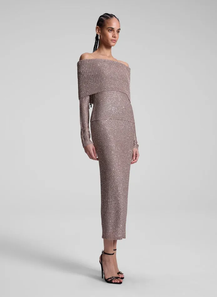 Women Evelyn Metallic Knit Off Shoulder Top Mauvesilver ALC Tops