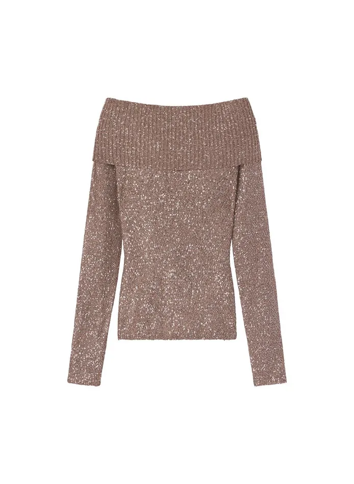 Women Evelyn Metallic Knit Off Shoulder Top Mauvesilver ALC Tops