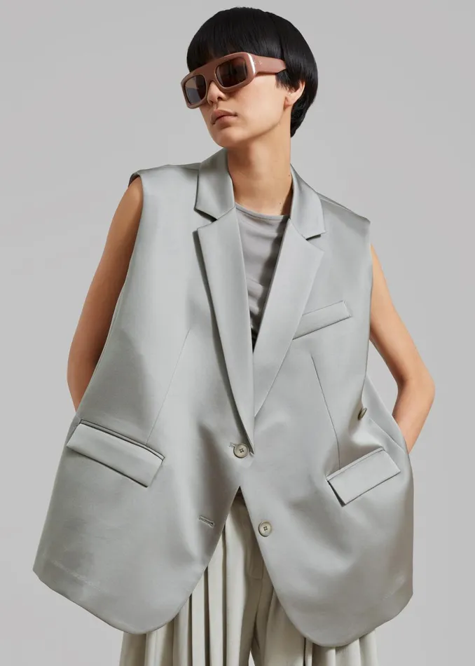Women Everly Satin Vest 8211 Eucalyptus The Frankie Shop Outerwear