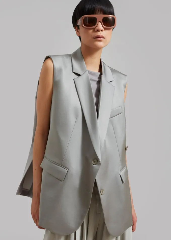 Women Everly Satin Vest 8211 Eucalyptus The Frankie Shop Outerwear