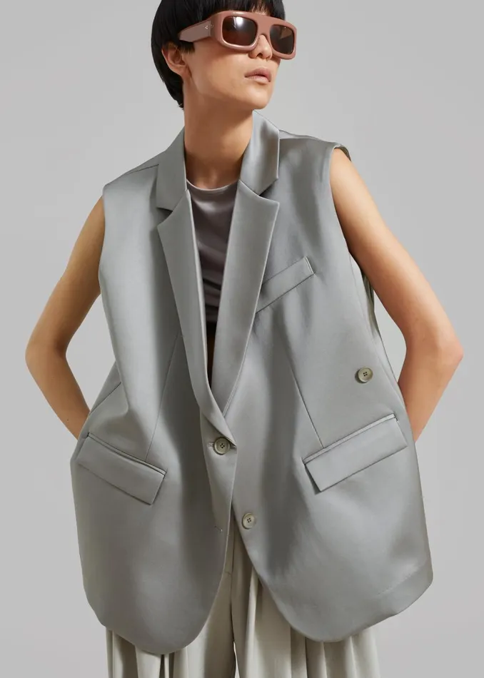 Women Everly Satin Vest 8211 Eucalyptus The Frankie Shop Outerwear