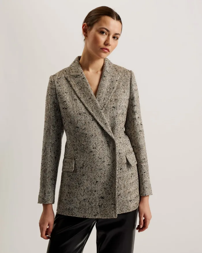 Women FELIOH 8211 Oversized Herringbone Blazer Jacket Natural Ted Baker Coats and Jackets