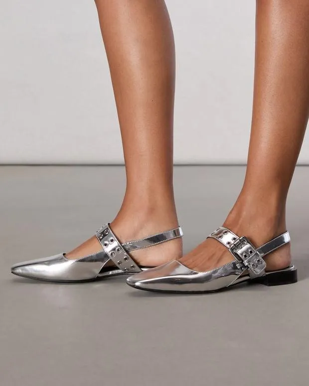 Women Flats Rag and Bone Astra Slingback Flats Silver