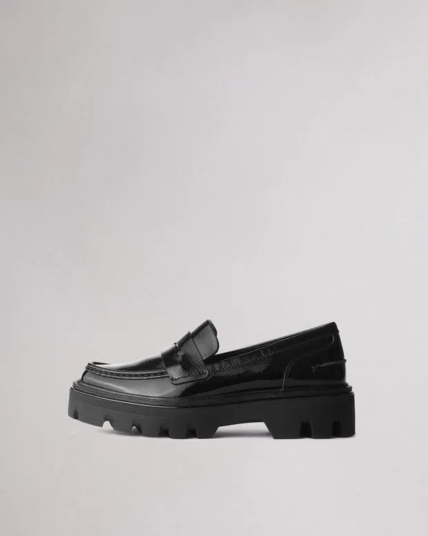 Women Flats Rag and Bone Quinn Leather Loafer Black Patent