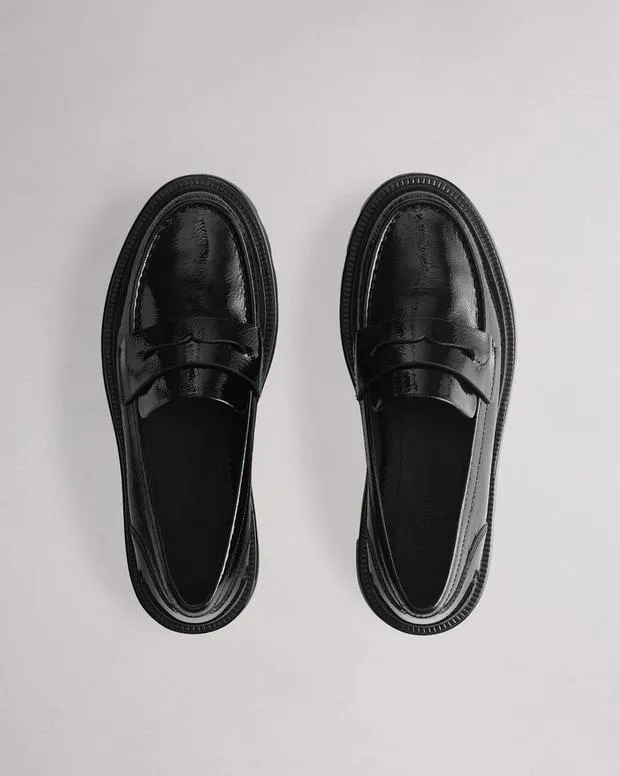 Women Flats Rag and Bone Quinn Leather Loafer Black Patent