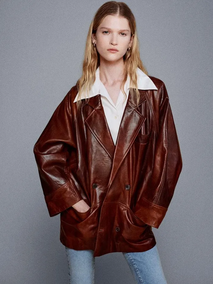 Women FRAME Leather and Suede Oversized Leather Jacket