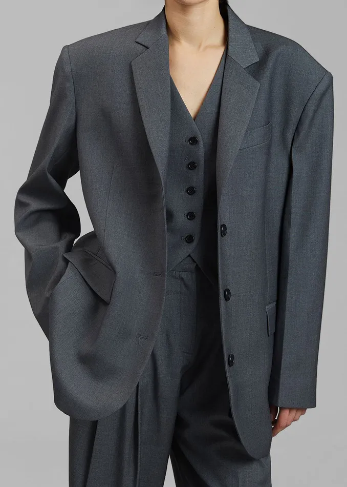 Women Gelso Oversized Blazer 8211 Dark Grey Melange The Frankie Shop Outerwear