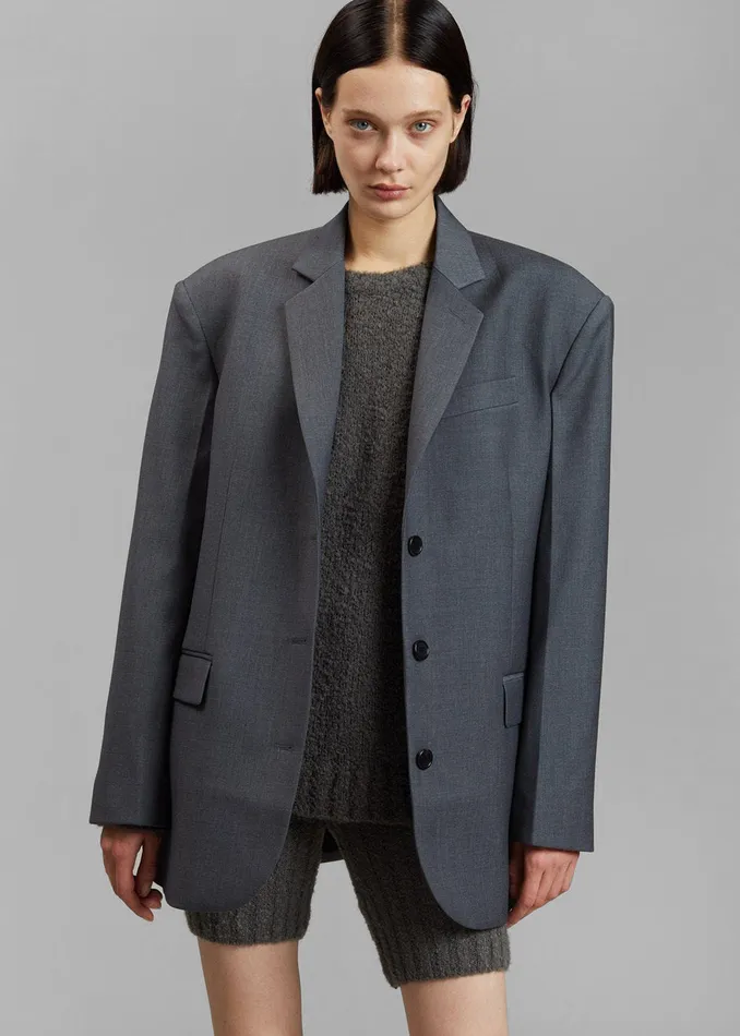 Women Gelso Oversized Blazer 8211 Dark Grey Melange The Frankie Shop Outerwear