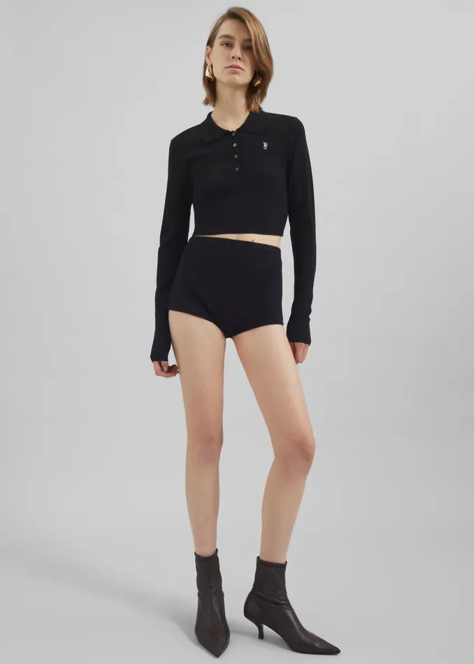Women Giselle Cropped Knit Polo 8211 Black The Frankie Shop Knitwear