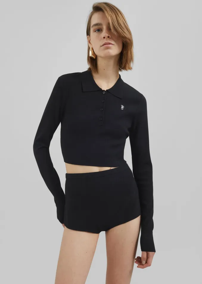 Women Giselle Cropped Knit Polo 8211 Black The Frankie Shop Knitwear