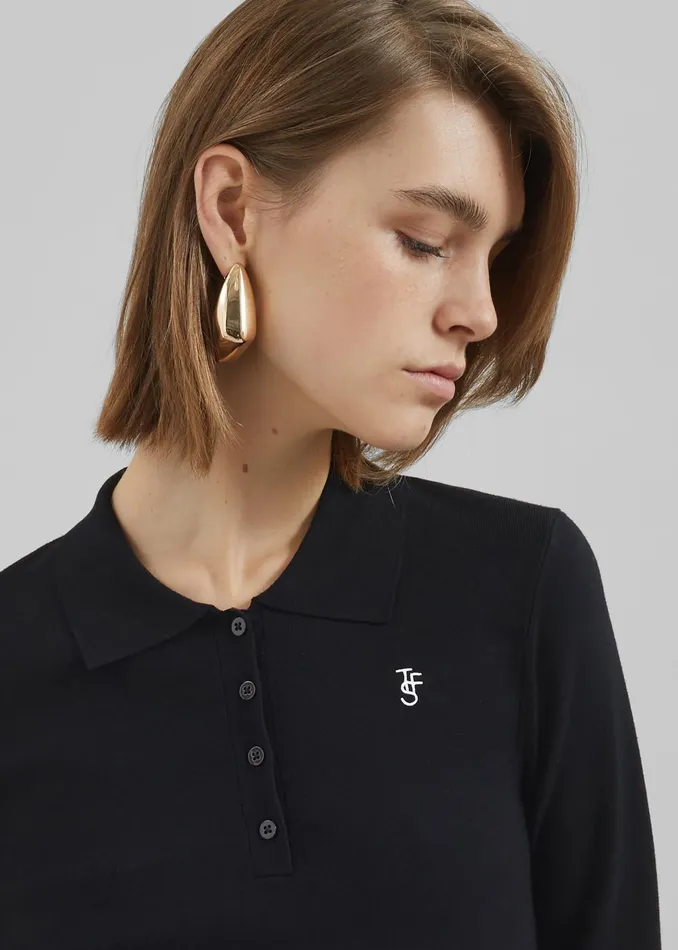 Women Giselle Cropped Knit Polo 8211 Black The Frankie Shop Knitwear