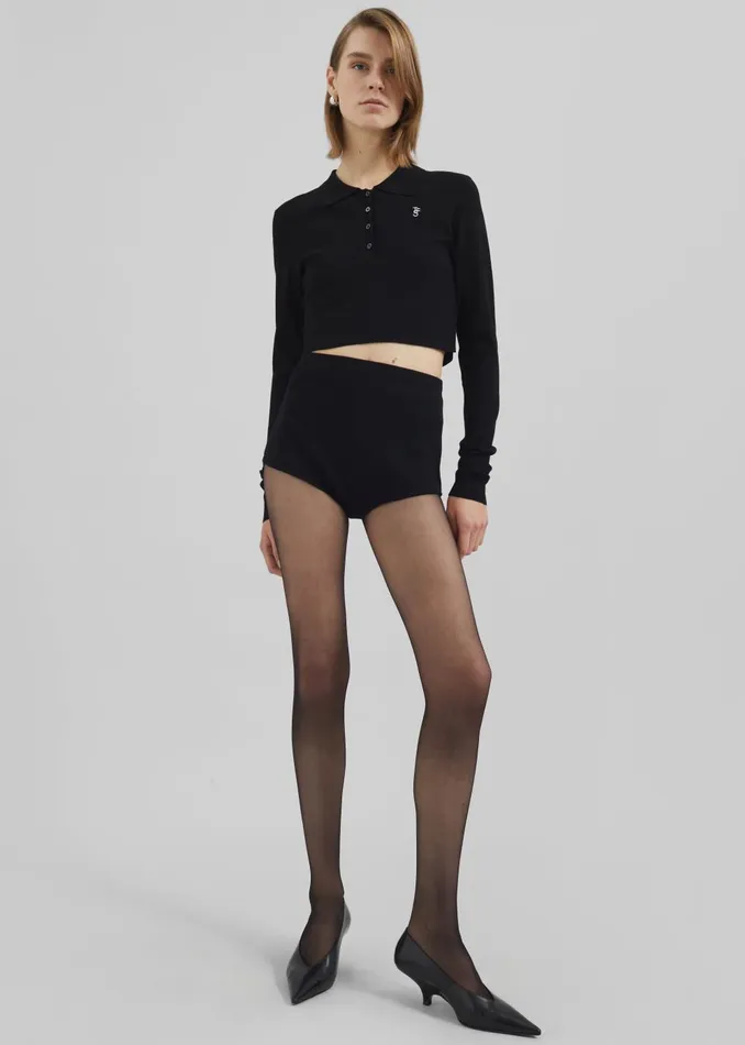 Women Giselle Cropped Knit Polo 8211 Black The Frankie Shop Knitwear