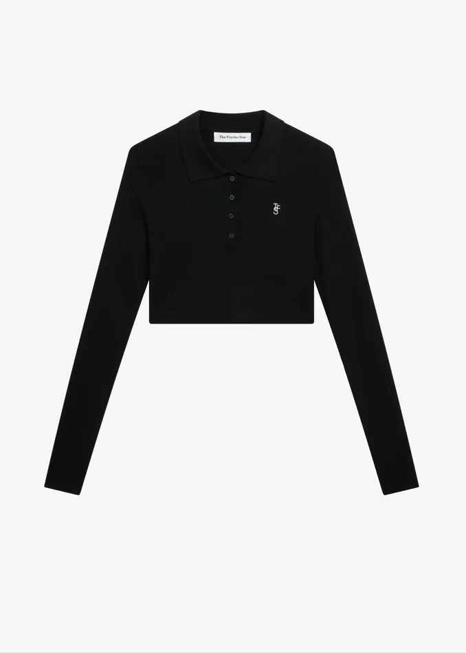 Women Giselle Cropped Knit Polo 8211 Black The Frankie Shop Knitwear