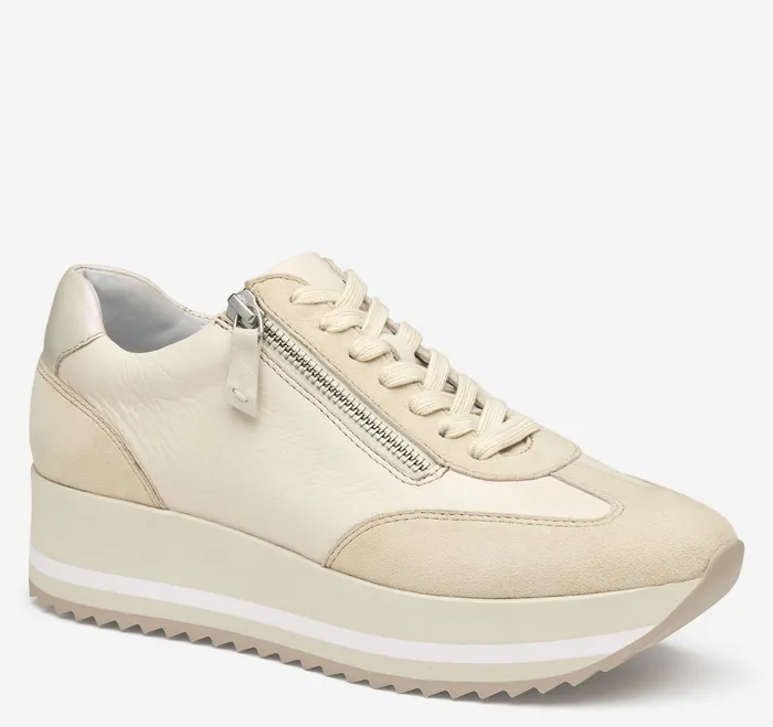Women Gracie SideZip Lace Up Bone CalfskinSuede Women8217s Shoes Johnston and Murphy